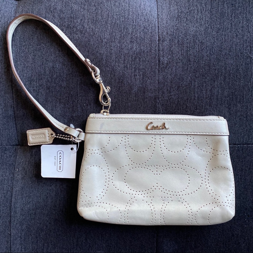 Light gray Coach leather wristlet